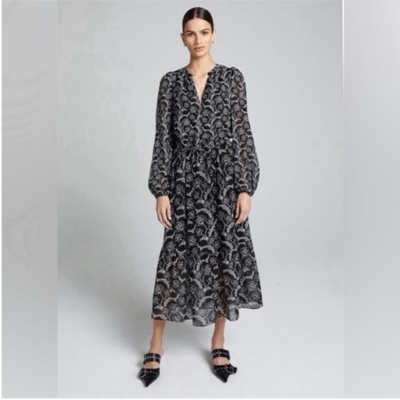 ALC Kate Floral Long Sleeve Silk Blend Midi Dress - Picture 2 of 9